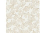 Bílá tapeta se zlatými listy ginkga DD3741