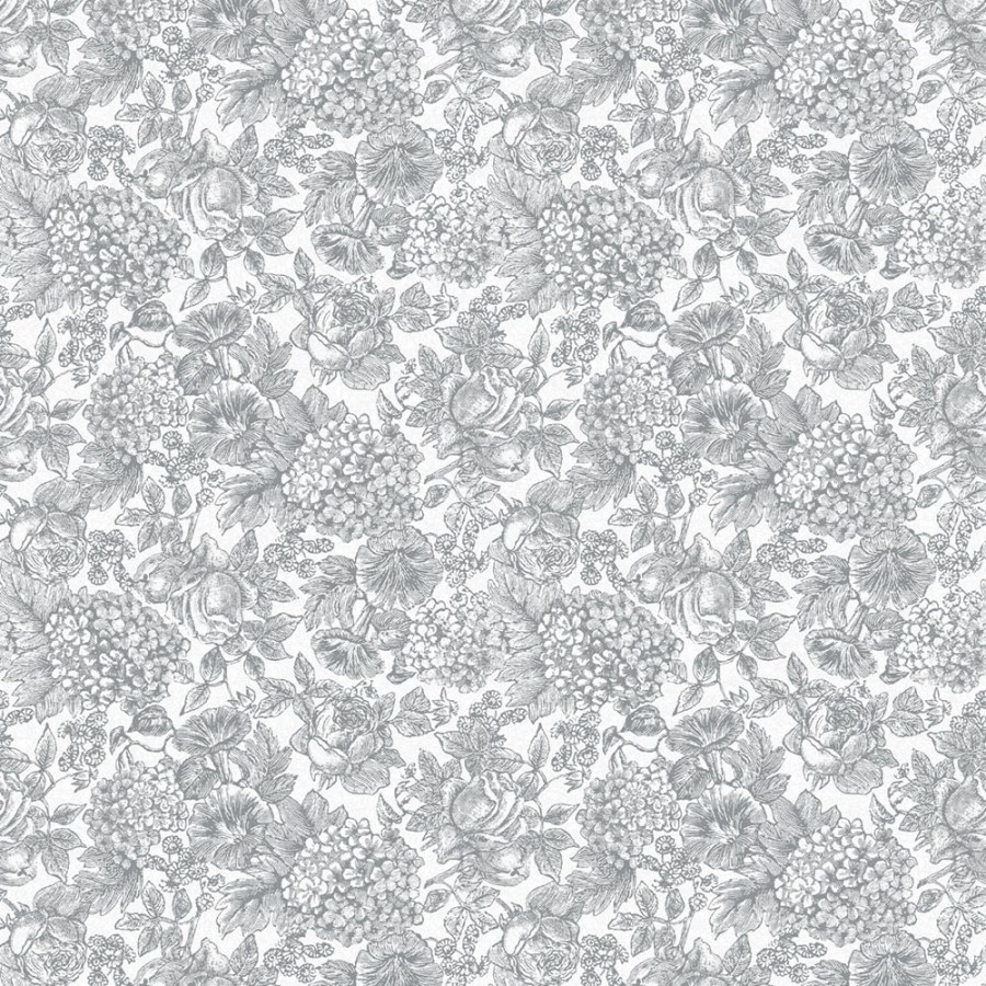 Tapety Yara - Šedo-bílá květinová tapeta na zeď Šedo-bílá květinová tapeta na zeď - Tapety Yara