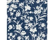 Modro-bílá květinová tapeta na zeď