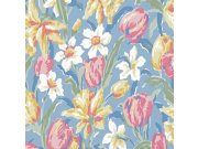 Tapety Yara - Modrá květinová tapeta na zeď Modrá květinová tapeta na zeď