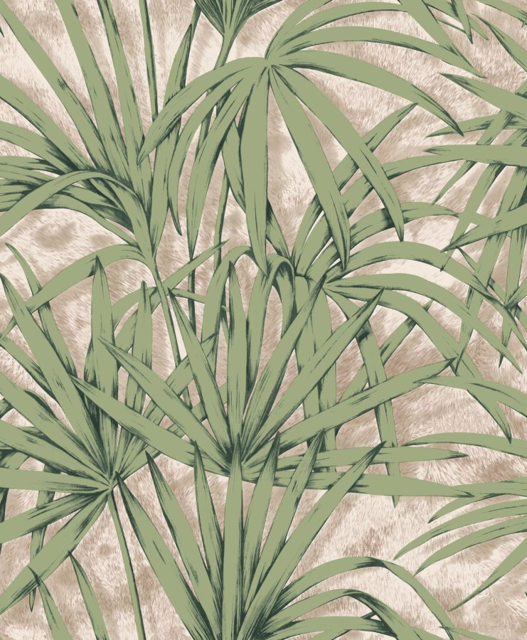 Béžová tapeta se zelenými listy - Tapety Yara