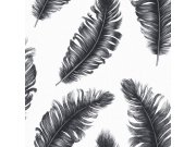 Tapety Yara - Černo-bílá tapeta s peříčky Černo-bílá tapeta s peříčky