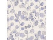 Krémovo-modrá tapeta s větvičkami a listy