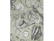 Zelená tapeta s květinami a ptáky