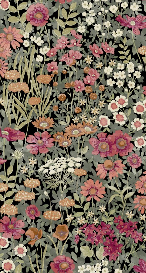 Černá květinová tapeta na zeď - Tapety Yara