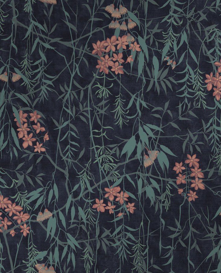 Modrá tapeta s květinami