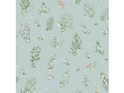 Tyrkysová tapeta s rostlinami a ptáčky