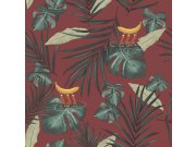 Červená tapeta na zeď, listy, opice, Batabasta, ICH Wallcoverings Tapety Yara