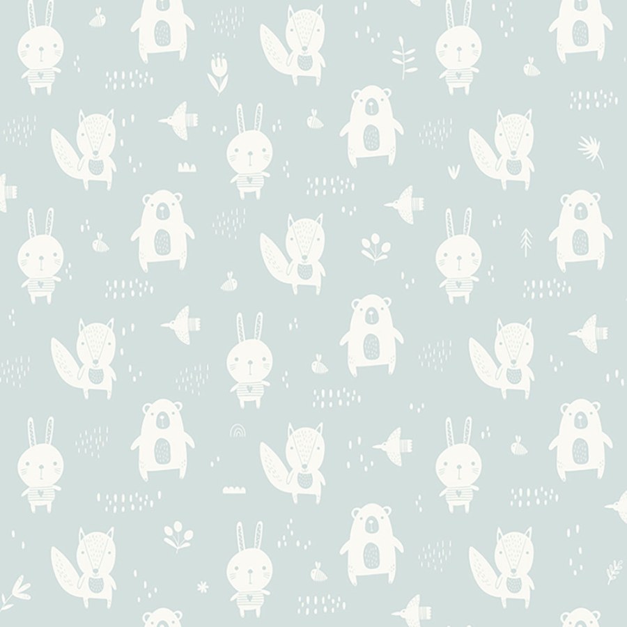 Mentolově zelená tapeta pro nejmenší děti - lesní zvířátka- L91304 - Tapety Yara