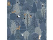 Tapety Yara - Modrá tapeta - zvířátka v lese - M51601 Modrá tapeta - zvířátka v lese - M51601