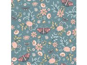 Tapety Yara - Zelená květinová tapeta s motýly - M58104 Zelená květinová tapeta s motýly - M58104