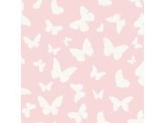 Metalická růžová tapeta s motýly 347691
