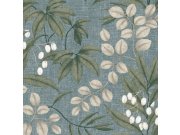 Modrá tapeta s větvičkami a listy