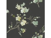 Tapety Yara - Černá tapeta s rozkvetlými větvičkami 148719 Černá tapeta s rozkvetlými větvičkami 148719