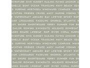 Tapety Yara - Šedozelená tapeta s nápisy 138959 Šedozelená tapeta s nápisy 138959