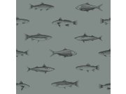 Tapety Yara - Šedozelená tapeta s černými rybami 128874 Šedozelená tapeta s černými rybami 128874