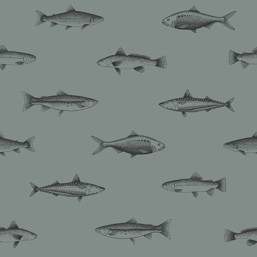 Tapety Yara - Šedozelená tapeta s černými rybami 128874 Šedozelená tapeta s černými rybami 128874 - Tapety Yara