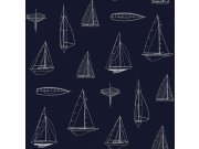 Tapety Yara - Tmavě modrá tapeta s plachetnicemi 136428 Tmavě modrá tapeta s plachetnicemi 136428