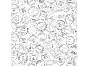 Tapety Yara - Tapeta bílá s přístavními razítky 138980 Tapeta bílá s přístavními razítky 138980