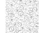 Tapety Yara - Tapeta bílá s přístavními razítky 138981 Tapeta bílá s přístavními razítky 138981