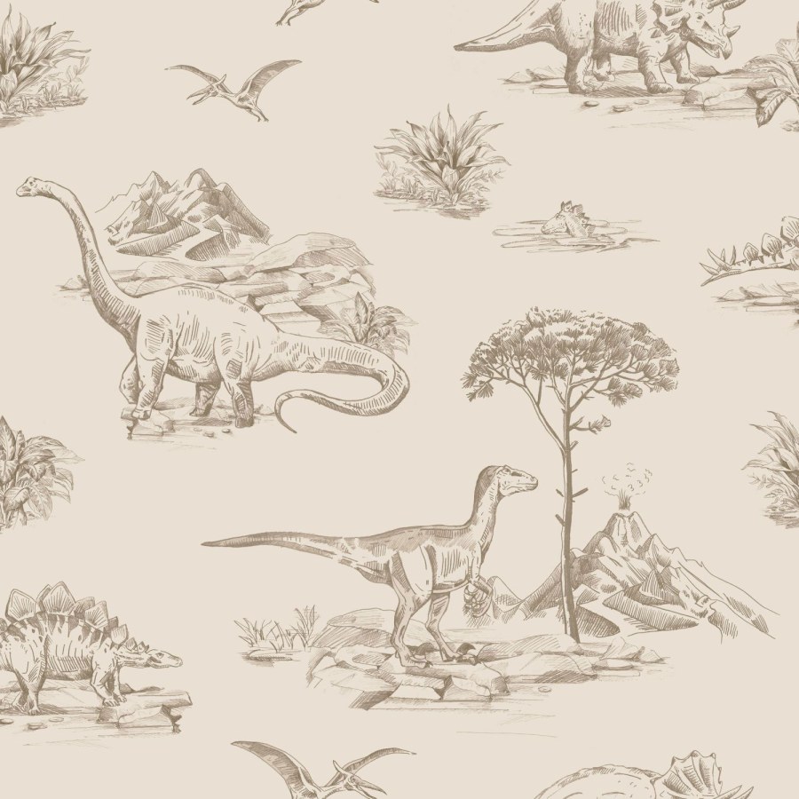 Béžová tapeta s dinosaury 139557 - Tapety Yara