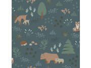 Tapety Yara - Modrá tapeta Zvířátka v lese 139248 Modrá tapeta Zvířátka v lese 139248