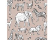 Tapety Yara - Starorůžová tapeta Zvířátka z Afriky 139271 Starorůžová tapeta Zvířátka z Afriky 139271