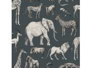 Tapety Yara - Tmavě modrá tapeta Zvířátka z Afriky 139272 Tmavě modrá tapeta Zvířátka z Afriky 139272