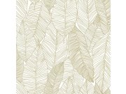 Tapety Yara - Bílá tapeta se zlatými obrysy listů 139125 Bílá tapeta se zlatými obrysy listů 139125