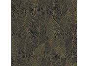 Černá tapeta se zlatými obrysy listů 139126