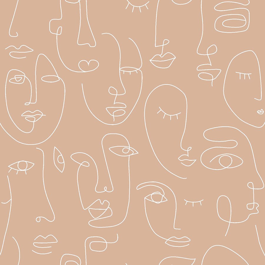 Béžová grafická tapeta Tváře - Tapety Yara