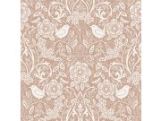 Hnědá tapeta s rostlinami a ptáčky