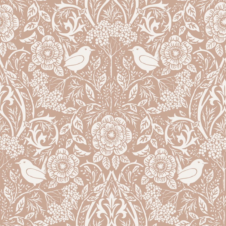 Hnědá tapeta s rostlinami a ptáčky - Tapety Yara