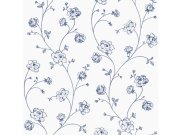Tapety Yara - Bílo-modrá květinová tapeta na zeď Bílo-modrá květinová tapeta na zeď