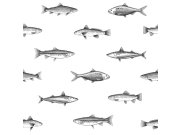 Tapety Yara - Bílá tapeta s černými rybami 138967 Bílá tapeta s černými rybami 138967