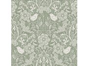 Tapety Yara - Zelená tapeta s rostlinami a ptáčky Zelená tapeta s rostlinami a ptáčky