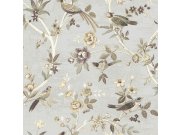 Tapeta s květinami a ptáčky