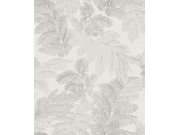 Šedo-krémová tapeta s listy