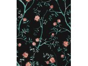 Černá květinová tapeta na zeď