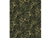 Tapety Yara - Černo-zeleno-zlatá tapeta s květinami a listy Černo-zeleno-zlatá tapeta s květinami a listy