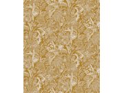 Okrová tapeta s květinami a listy