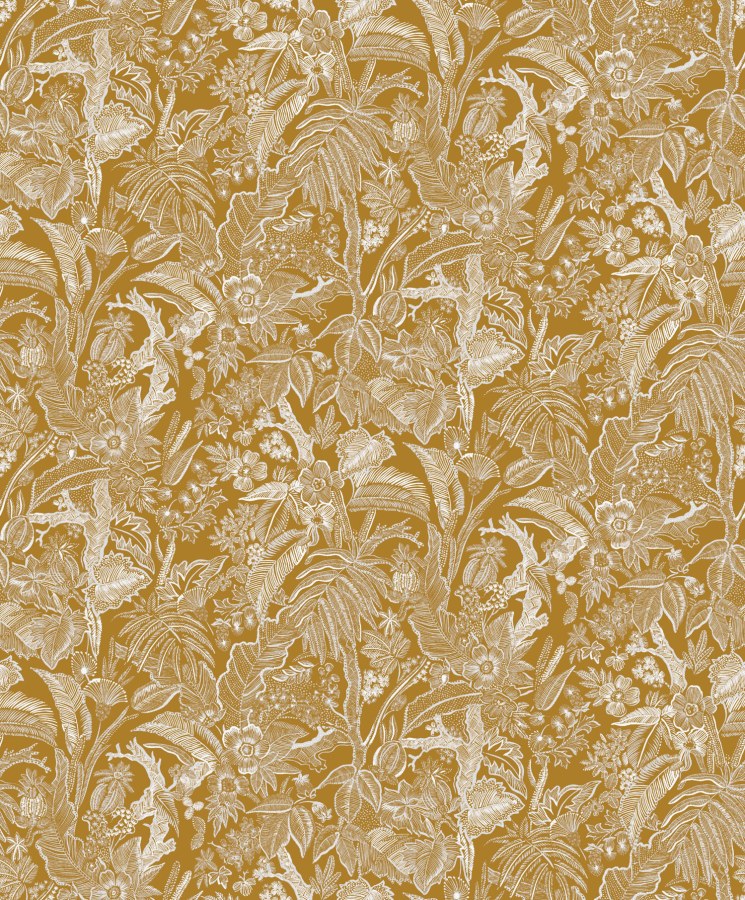 Okrová tapeta s květinami a listy Okrová tapeta s květinami a listy