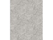 Šedo-stříbrná tapeta s květinami a listy