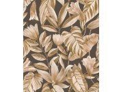 Hnědá tapeta s květinami a listy