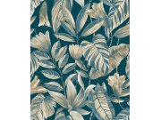 Tapety Yara - Modrá tapeta s květinami a listy Modrá tapeta s květinami a listy