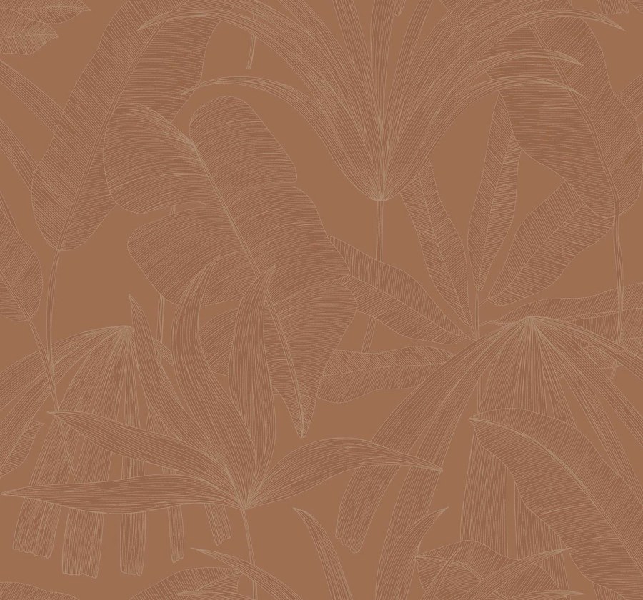 Hnědá tapeta s metalickými listy - Tapety Yara