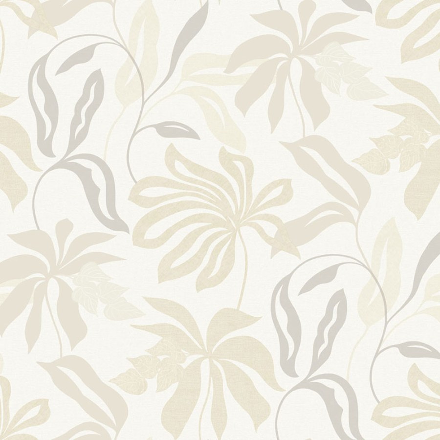 Krémovo-šedá tapeta s listy - Tapety Yara