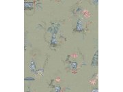 Tapety Yara - Zelená tapeta s květinami a pávy Zelená tapeta s květinami a pávy