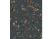 Tapety Yara - Modrá tapeta s ptáčky a větvičkami Modrá tapeta s ptáčky a větvičkami