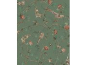 Zelená tapeta s ptáčky a větvičkami